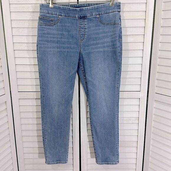 Chico’s Jeggings Size 2P (12P) Railroad Stripe Pull On - Picture 2 of 13